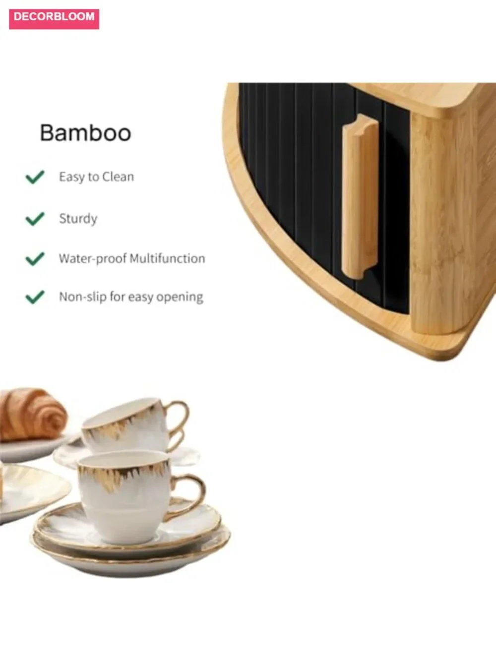 Bamboo Bread Box with Sliding Door, Space-Saving Kitchen Storage
